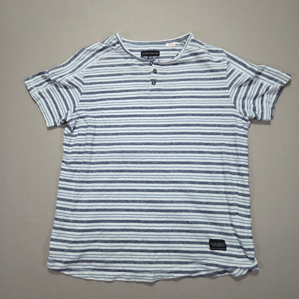 Silver Jeans Co. Womens T-Shirt Striped 3 Button‎ Short Sleeve XL/TG Top